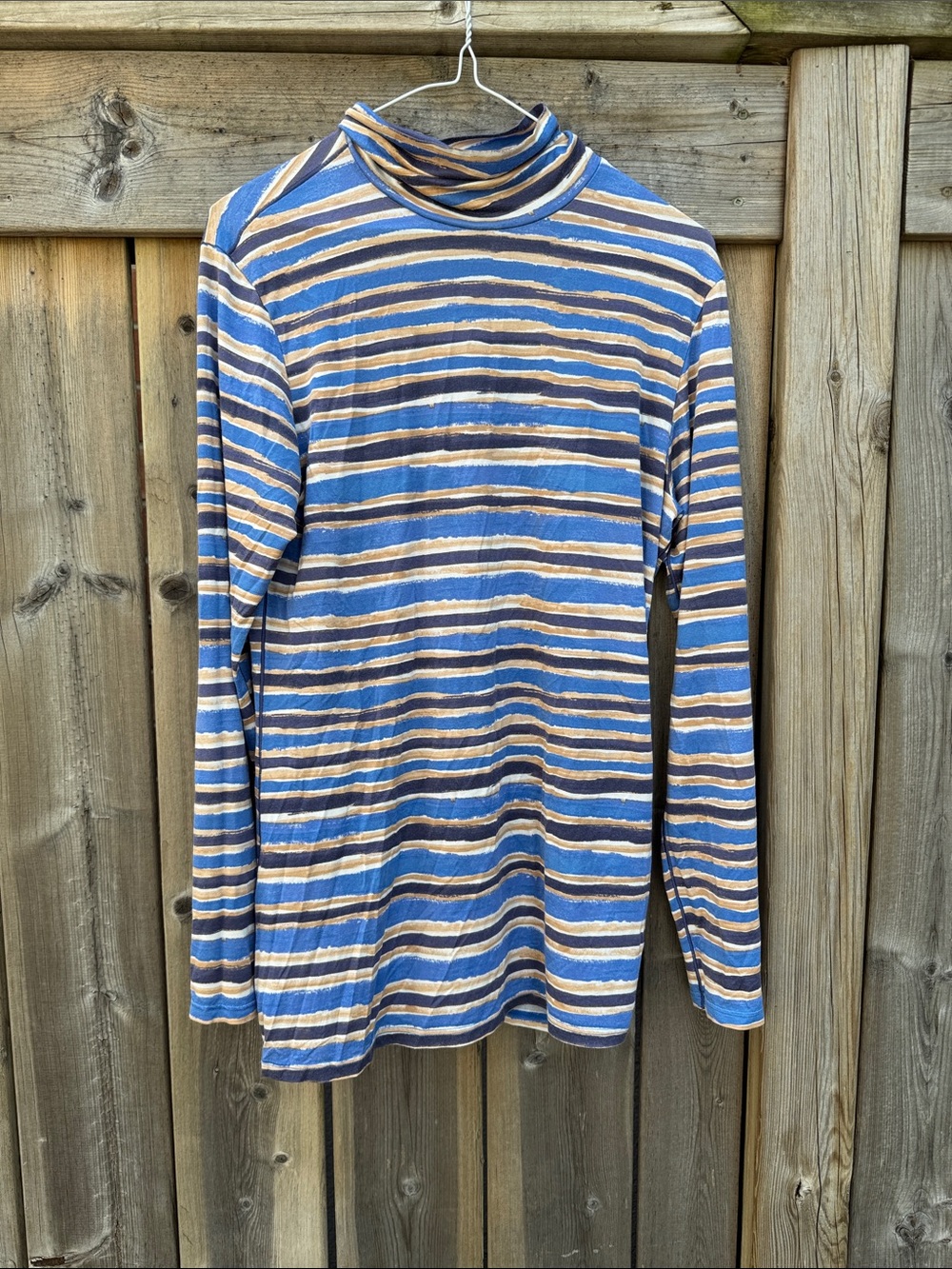 Uniqlo x Marni Heat Tech Stripped Turtleneck Long Sleeve Top - Blue & Tan